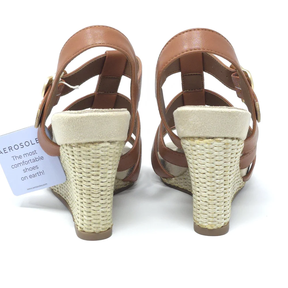 New Aerosoles Paige Gold Leather Caged Wedge Sandals Women’s - Picture 5 of 16